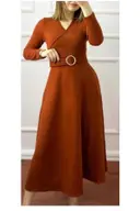 Halka Kemerli Triko Elbise - KAHVE