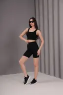 YOGA VE SPOR TAYTLI BÜSTİYER ALT ÜST TAKIM SİYAH (ALO YAZILI)