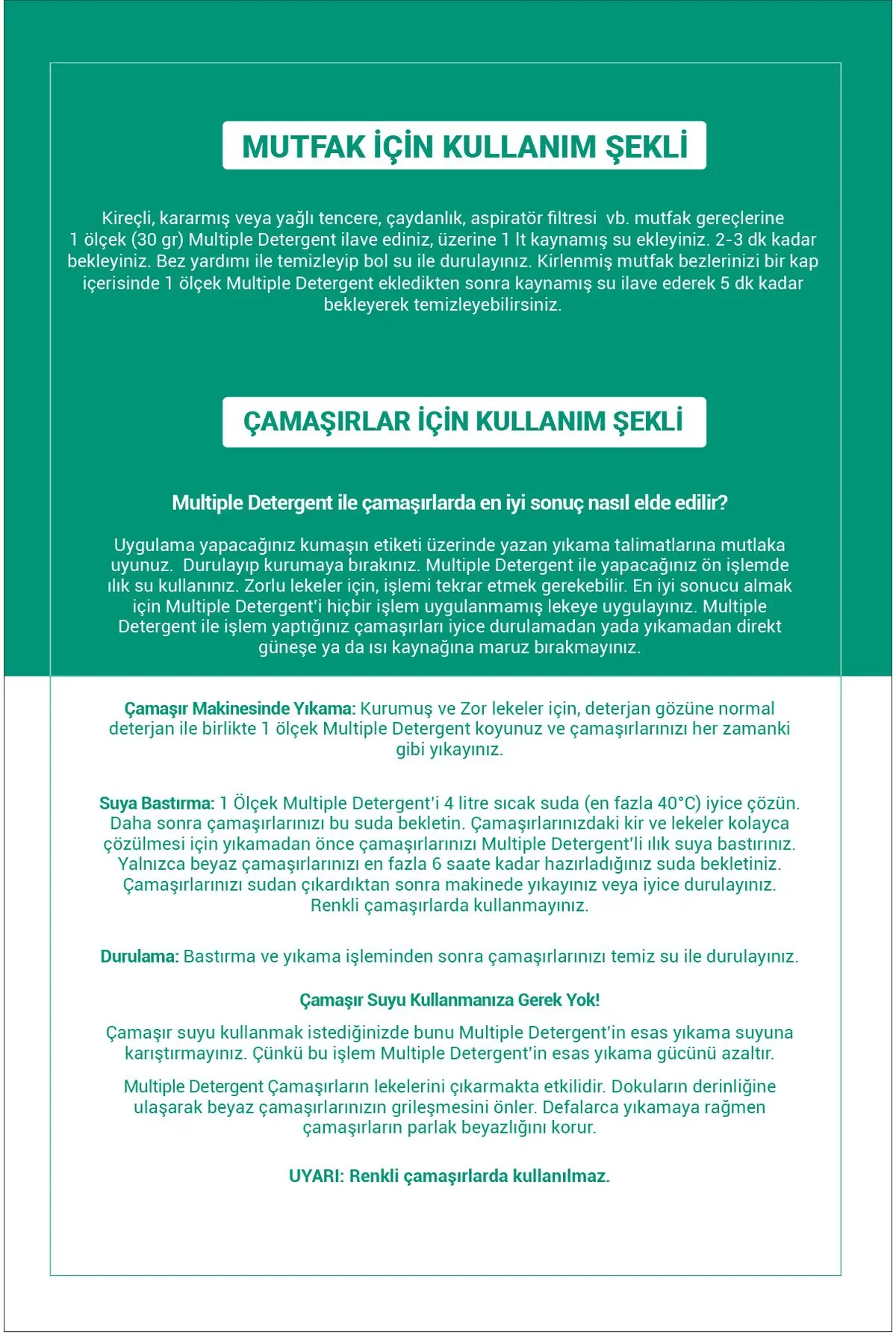 Mutfak ve Çamaşırlar İçin İkisi Bir Arada Toz Deterjan