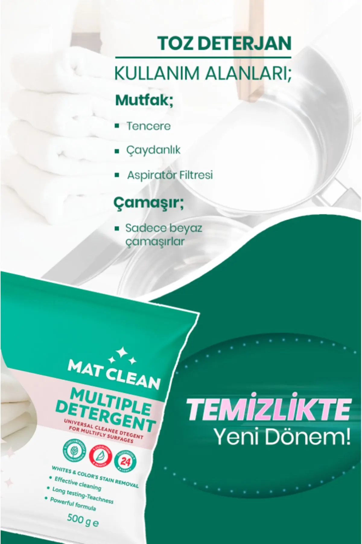 Mutfak ve Çamaşırlar İçin İkisi Bir Arada Toz Deterjan