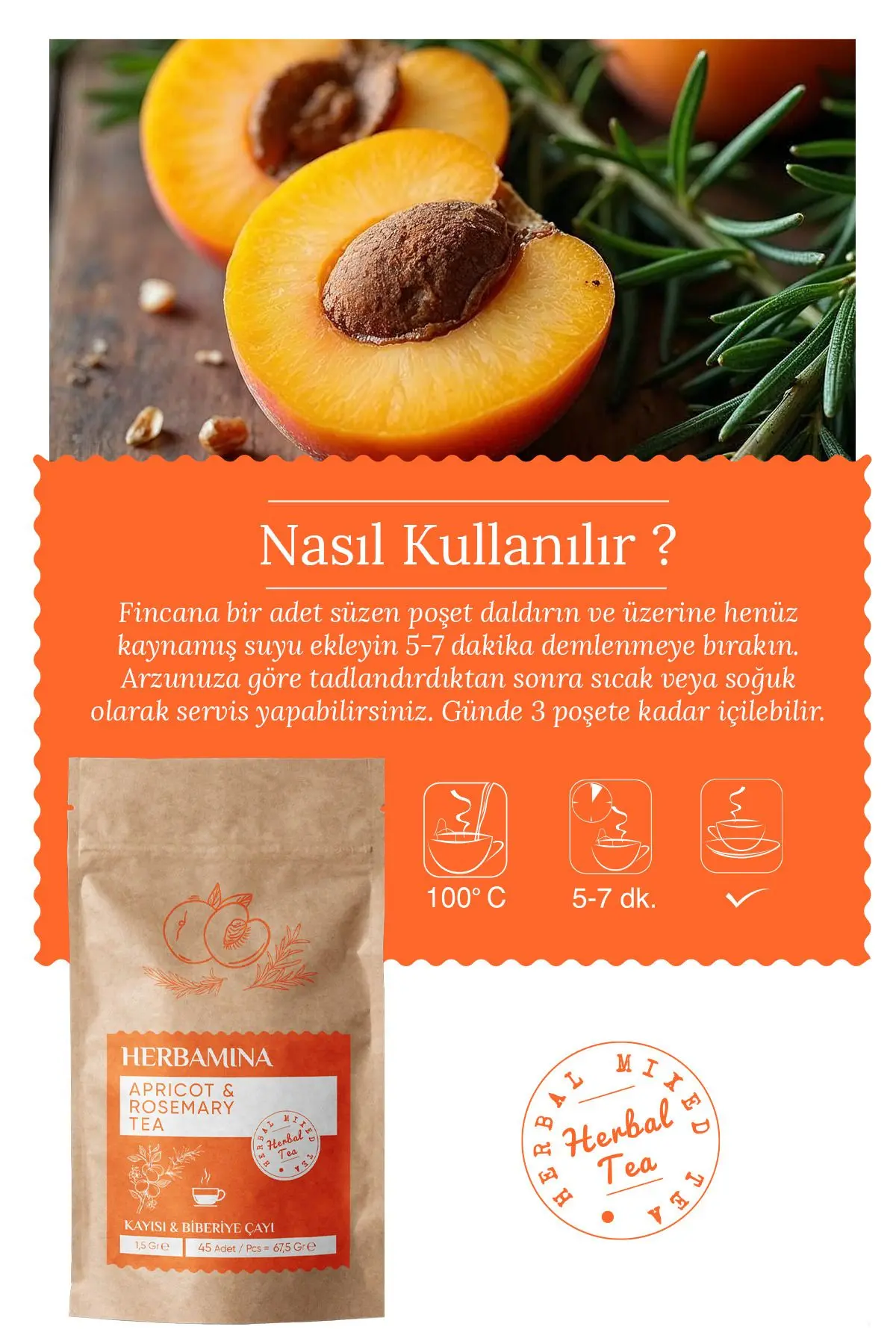 Kayısı & Biberiye Karışık Bitki Çayı (APRİCOT & ROSEMARY TEA) 1,5grx45 Saşet