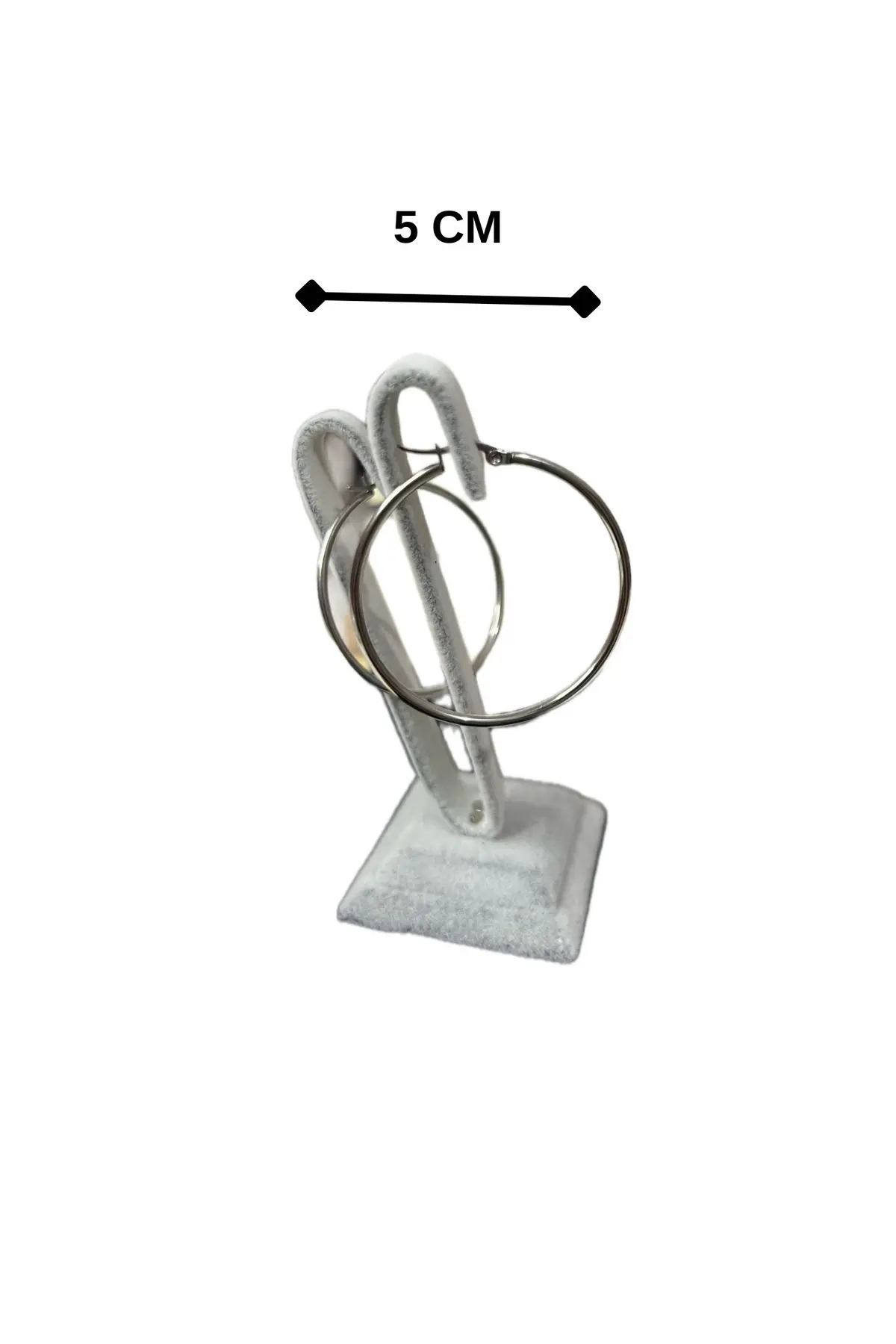 Çelik Büyük Boy Halka Küpe 5cm – Paslanmaz Çelik Silver Renk Günlük Şık Küpe