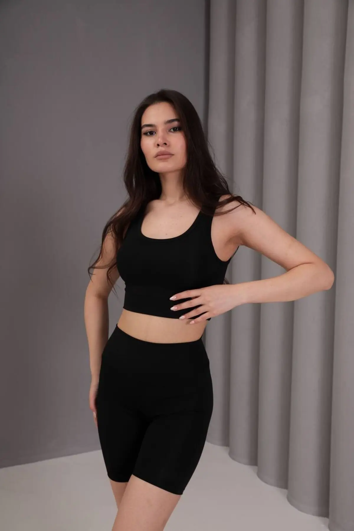 YOGA VE SPOR TAYTLI BÜSTİYER ALT ÜST TAKIM SİYAH (ALO YAZILI)