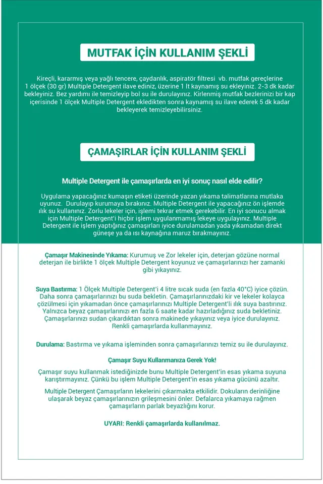 Mutfak ve Çamaşırlar İçin İkisi Bir Arada Toz Deterjan