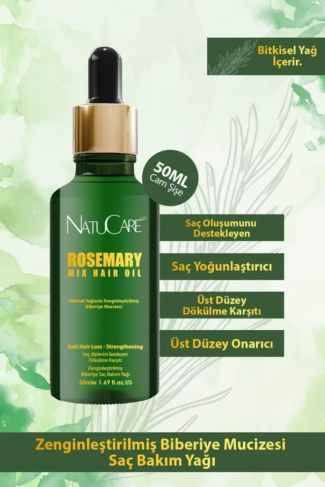 Biberiye Yağı Complexi Saç Dökülmesi Ve Yıpranmış Saçlar Için Hızlı Uzatma Etkili Saç Bakım Yağ 50ml