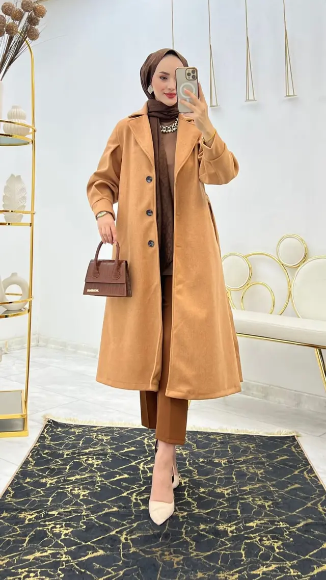 Camel Astarlı Kaşe Tesettür Giyim 