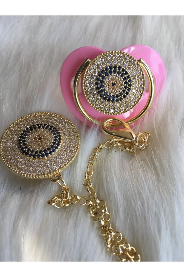 Nazar Boncuklu Zirkon Taşlı Emzik Ve Zincir Takımı