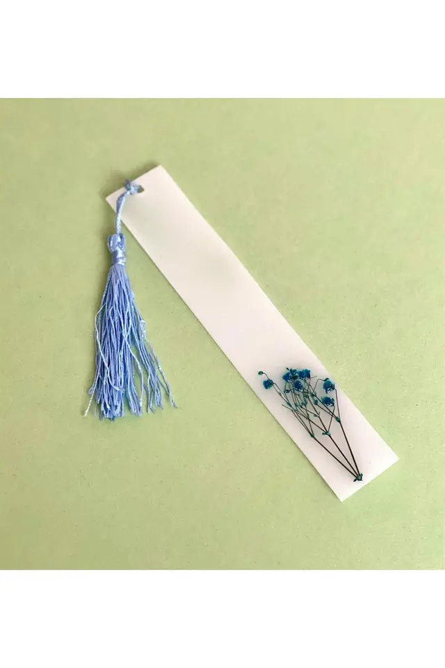 Özel Gerçek Kurutulmuş Çiçekli Beyaz Epoksi Kitap Ayracı