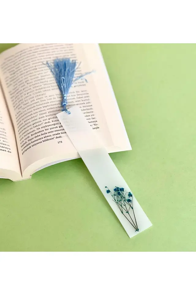 Özel Gerçek Kurutulmuş Çiçekli Beyaz Epoksi Kitap Ayracı