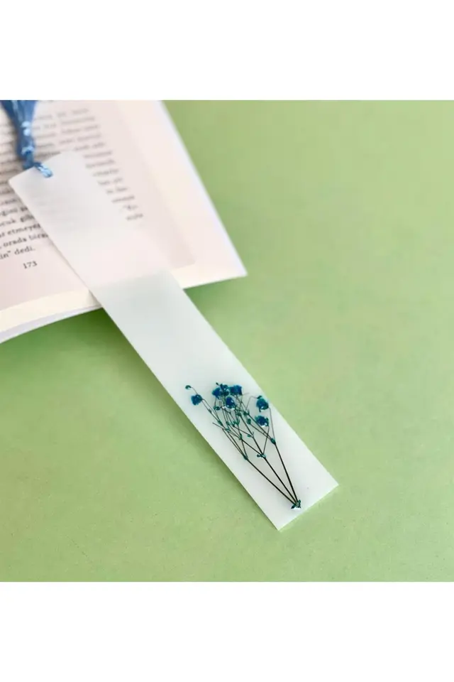 Özel Gerçek Kurutulmuş Çiçekli Beyaz Epoksi Kitap Ayracı