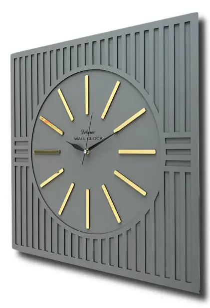  Straight Lines - Antrasit Gri & Gold - 50 Cm Duvar Saati